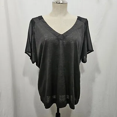 Buy Sanctuary T Shirt Womens Large Black Charcoal Linen Panel Top Double V Neck NWT • 18.79£
