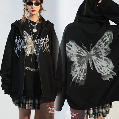 Buy Gothic Graphic Print Jackets Women Y2K Zip Up Hoodies Streetwear Hip Hop Tops • 25.19£