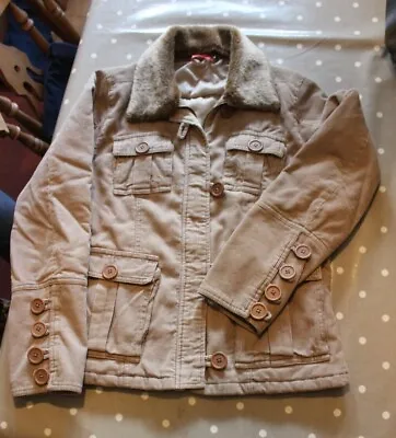 Buy Ladies Short Retro Corduroy Jacket Size 12-14 Large Detachable Faux Fur Collar • 5.99£