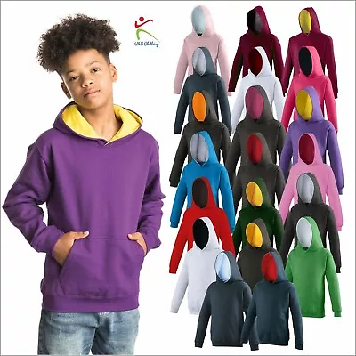 Buy AWDis Kids Unisex Varsity Hoodie Contrast Colour Hooded Sweatshirt Casual Wear • 14.57£