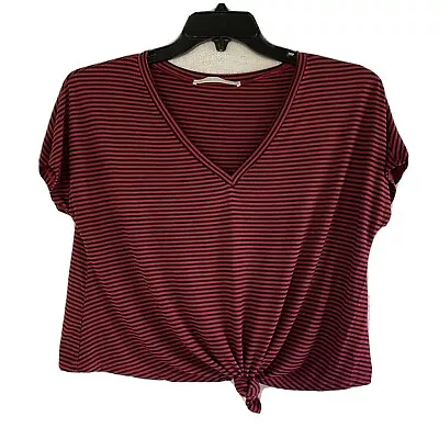 Buy Double Zero V-neck Knotted Front Red And Black Short Sleeve T-shirt Size S • 8.50£