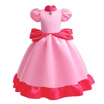 Buy Girls Kids Children Super Mario Princess Peach Clothes Dress Party Cosplay 3-9Y • 23.99£