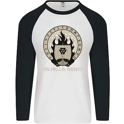 Buy Vikings Valhalla Awaits Valknut Symbol Odin Mens L/S Baseball T-Shirt • 9.99£