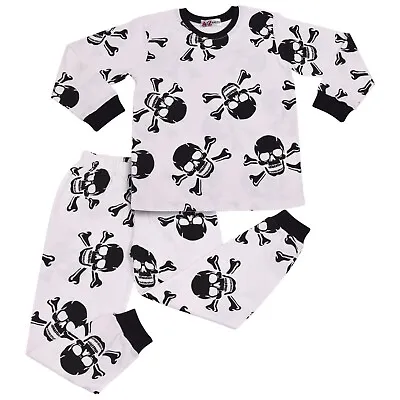 Buy Kids Girls Boys White Skull N Bones Pyjamas PJs 2 Piece Cotton Set Nightwear • 9.99£