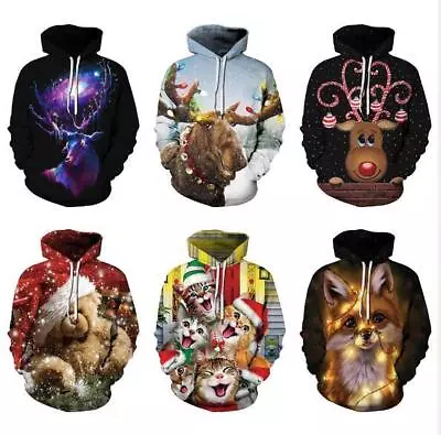 Buy Christmas Animals Print Women Men Hooded Sweatshirts Hoodie Jumper Sweater Gifts • 34.37£
