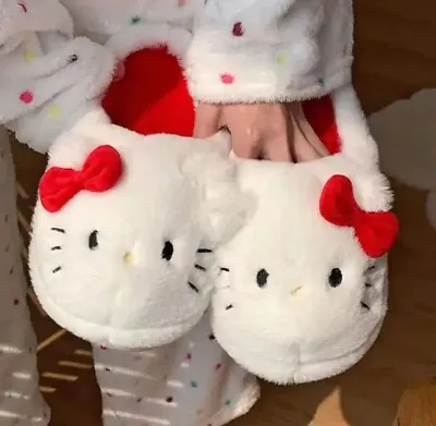 Buy Hello Kitty Women And Girls Plush Slippers Winter Warm Cartoon Shoes Size 6-7 • 16.06£