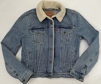Buy Women’s Levi’s Sherpa Trucker Blue Classic Denim Jeans Jacket Size S. • 23£