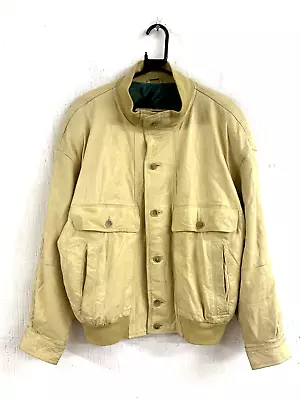 Buy Vintage 80's STRIWA Cream Butter Soft Leather Bomber Jacket Men's Size XL • 14.99£