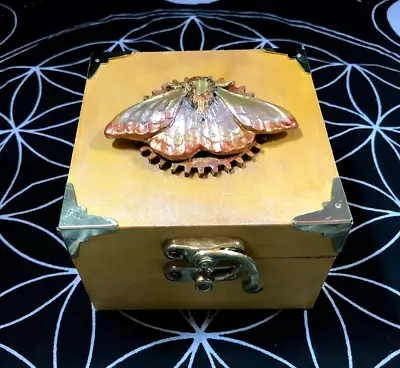 Buy Wood Jewellery Trinket Box Steampunk Gold Clay Moth Butterfly Quirky Handmade • 24.99£
