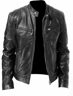 Buy Mens Cafe Racer Black Brown Leather Slim Fit Retro Aviator Real Biker Jacket • 24.32£