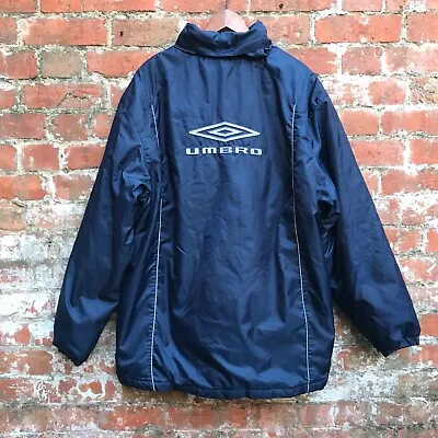 Buy Vintage Umbro Managers Coat XL Football Training Bench Jacket Padded Navy Blue • 19.99£