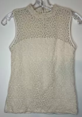 Buy Reiss Blouse Size Small Cream Sleeveless Floral Embroidered Lined Leigh • 12.92£