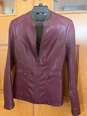 Buy Principles Faux Leather Burgundy Jacket Size 8 U.K. • 25£