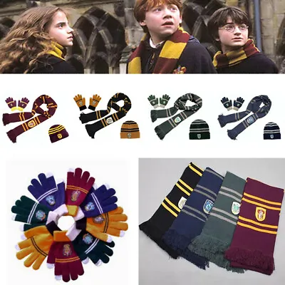 Buy Harry Potter Scarf Gryffindor-Slytherin-Hufflepuff-Raveclaw Kint Hat Touch Glove • 4.42£