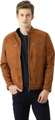 Buy Mens Retro Biker Cafe Racer Quilted Slim Fit Suede Real Leather Jacket • 28.17£