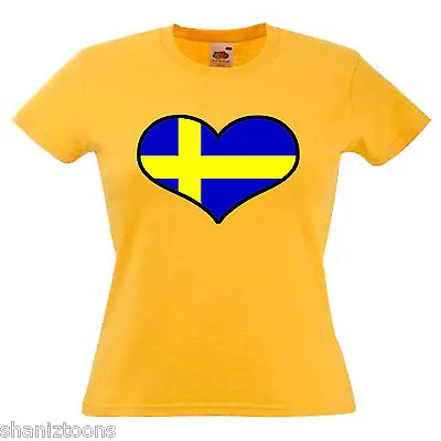 Buy Sweden Love Heart Flag Ladies Womens Lady Fit T Shirt • 9.49£