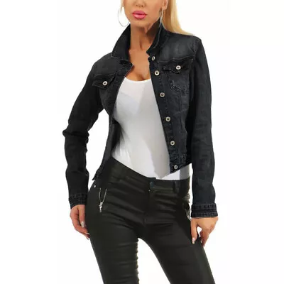 Buy Ladies Casual Jacket Womens Trucker Denim Stretch Long Sleeve Blue Classic Coat • 15.99£