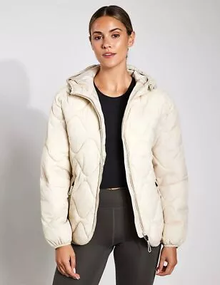 Buy New M&S Goodmove Puffer Stormwear Hooded Beige Jacket Sz UK 8 10 • 38£