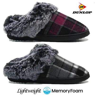 Buy Ladies Dunlop Memory Foam Slippers Winter Warm Comfort Slip On Mules Shoes Size • 6.95£