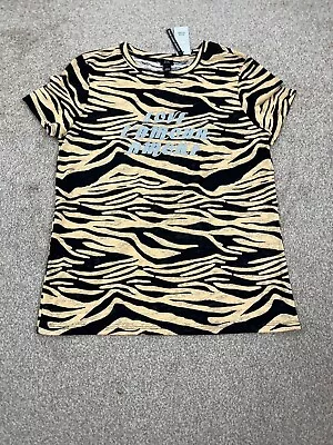Buy River Island Yellow Black Silver Animal Tiger Print Slim Fit T-shirt Uk 10 • 7.99£