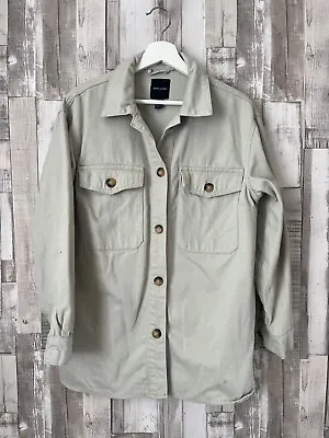 Buy New Look Beige Grey Denim Shirt Jacket Size 10 • 4.90£