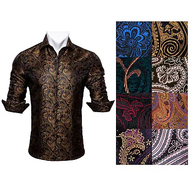 Buy Designer Men's Regular Fit Shirts Long Sleeve Solid Floral Oxford Shirt Large XL • 20.99£