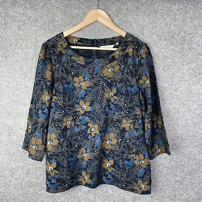 Buy Seasalt Top Womens Size 12 Blue Floral Boxy T-Shirt Pockets Line Art Print Navy • 15.99£