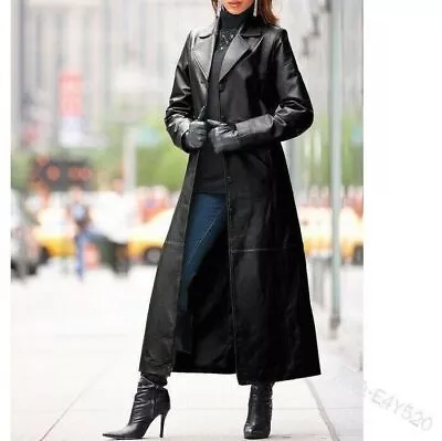 Buy Leather Jacket Ladies TRENCH Coat Black Midlength Classic Tops Christmas Outdoor • 38.03£