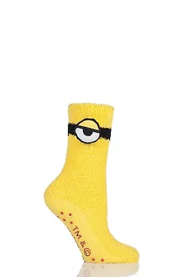 Buy Ladies Yellow Minions Films Fun And Novelty Slipper Socks With Grips 1 Pair Pack • 7.99£