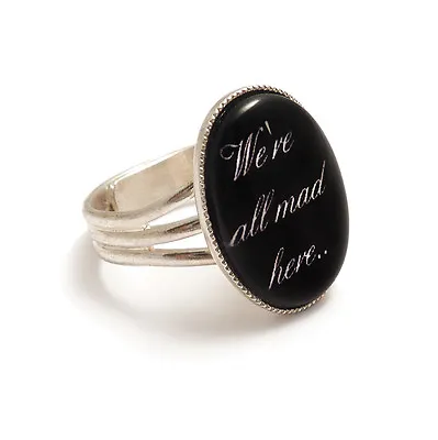 Buy Alice In Wonderland Ring CHESHIRE CAT We're All Mad Here Ring Silver Adjustable • 17.99£