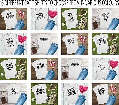 Buy 16 Different Cat Designs Ladies Fitted T Shirt Sizes Small-2XL 12 Colous • 11.24£