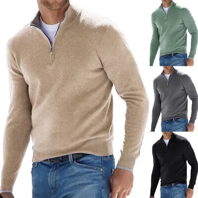 Buy Mens 1/4 Zip Pullover Sweatshirt V-Neck Jacket Spring Autumn Warm Sweater Coat • 4.79£