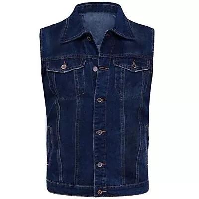 Buy Men’s Retro Cotton Denim Jacket Classic Trucker Jeans Western Style Waistcoat • 18.95£