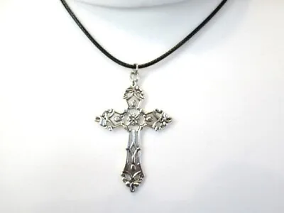 Buy Gothic Cross  Necklace Black Cord 18'' Cross Pendant Goth Halloween Jewellery • 5£