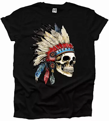 Buy Skull Feather Nativie Indian Horror Movie Halloween Men's T Shirt Woman Death UK • 12.99£