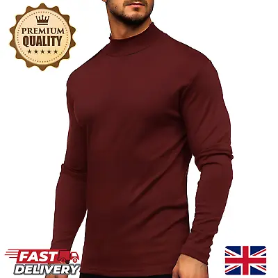 Buy Brand New Mens Turtleneck T Shirt Long Sleeve Undershirt Fit Solid Tops Burgundy • 7.97£