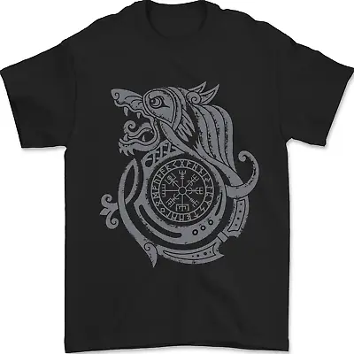 Buy Viking Wolf With Vegvisir Symbol Mens T-Shirt 100% Cotton • 10.49£