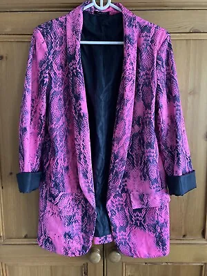 Buy Made In Italy Longline Jacket Blazer In Neon Pink And Black Snake Animal Print • 9.99£