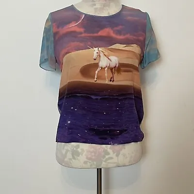 Buy Silk Unicorn T-shirt Size 10 Lulu & Co Pastel Colours • 15£