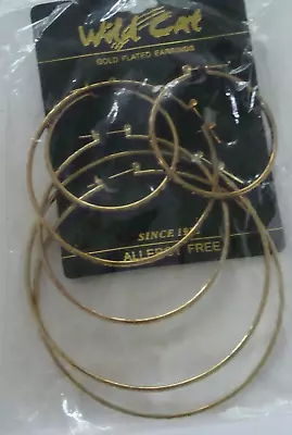 Buy NOP  3 Sets Gold Plated Hoop Earrings Wild Cat Allergy-Free - From 2-3.5  Wide • 19.27£