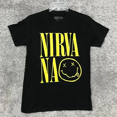 Buy Nirvana Smiley Face Tee T Shirt Adult Size M Medium Black Short Sleeve Crew Neck • 19.41£