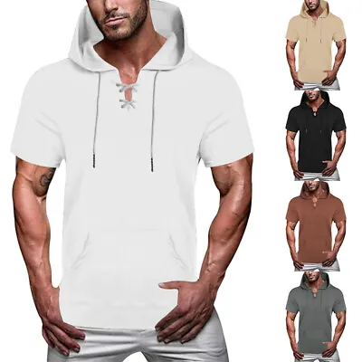 Buy Mens Hooded T Shirt Short Sleeve Hoodie Fit Tee Regular Casual Sports Tops • 10.99£