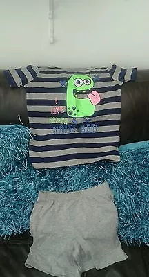 Buy Boys BNWOT Little Monster Pyjamas Shorts Set X2 Tops X1 Shorts Aged 3-4 Years  • 6.99£