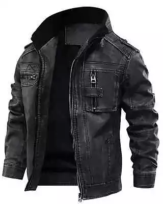 Buy Men's Real Leather Motorcycle Distressed Biker Jacket Bomber Black Vintage Coat • 22.99£
