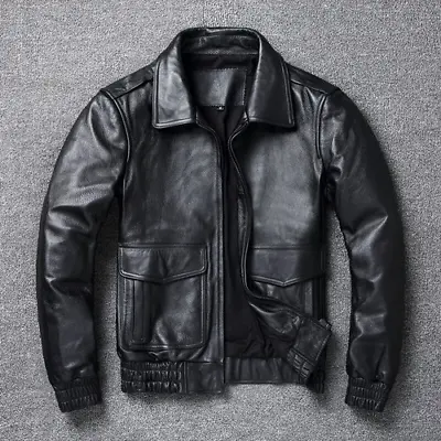 Buy New Plus Size Soft Pu Leather Jacket Men Classic  Cowhide Coat Retro Jacket • 154.05£