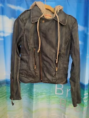 Buy True Religion Blue Denim Jean Jacket Moto Hoodie Adult Size Medium B84 • 81.22£