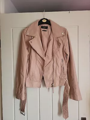 Buy Stradivarious Genuine Leather Jacket Nude Pink Size Medium • 55£