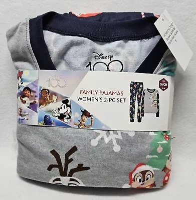 Buy Disney 100th Anniversary Women's Holiday Family Pajamas 2-Piece Set Size S(4-6) • 11.91£