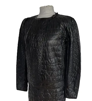 Buy Yves Saint Laurent Sz 36 Black Supple Leather Crocodile Round Neck Jacket • 465£