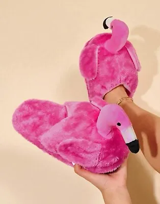 Buy Tropical Animal Flamingo Hot Light Baby Pink Slippers Plush Soft Lounge Shoes • 31.18£